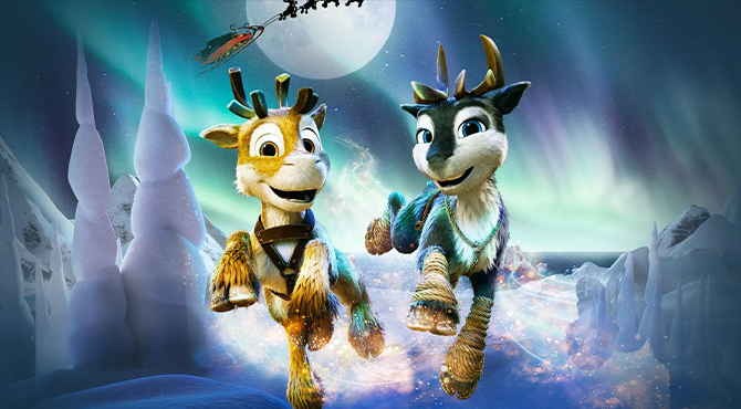 divi ziemeļbrieži sniegā