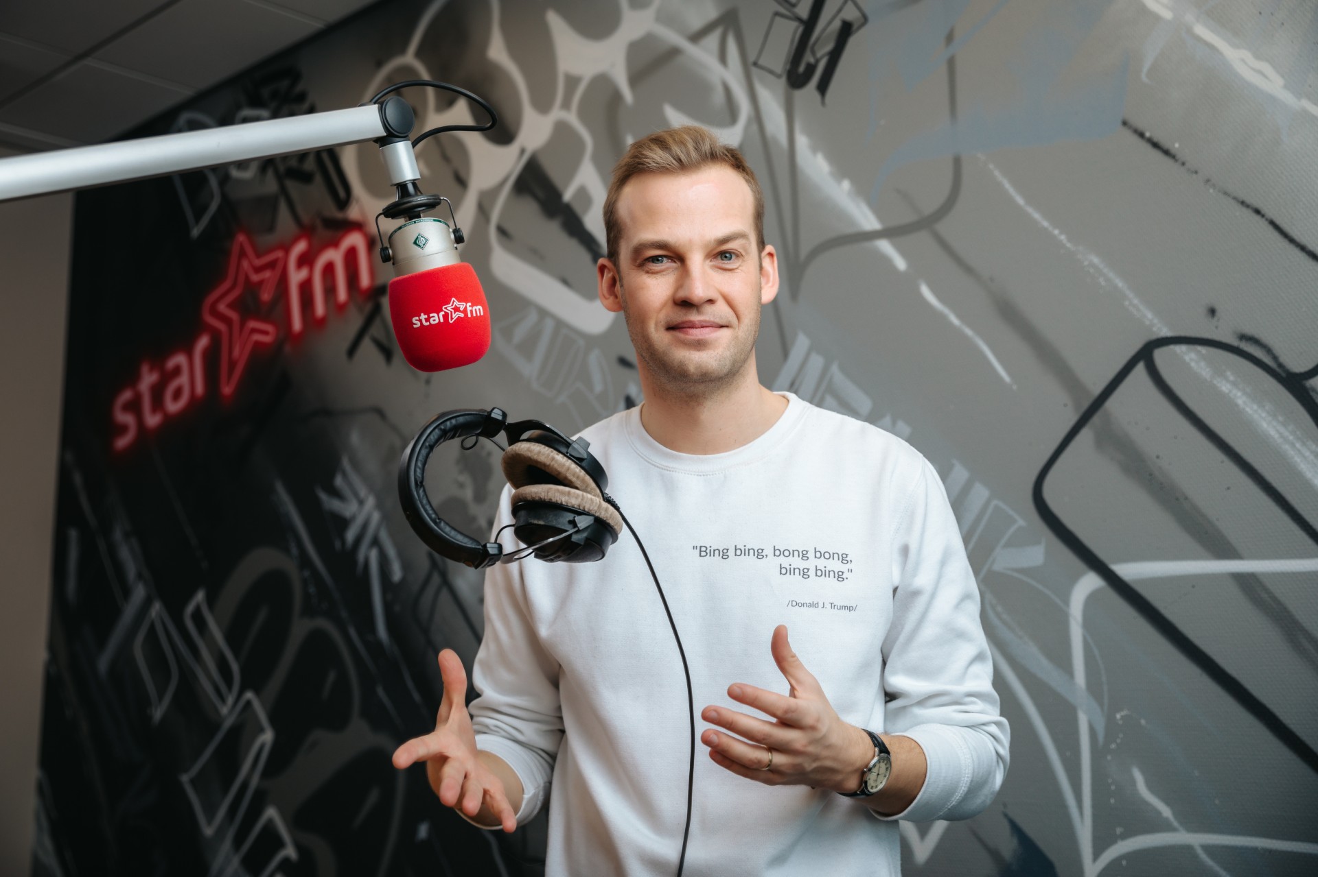 man from a radio talking